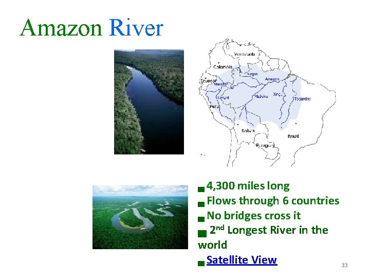 Amazon River ▄ 4, 300 miles long ▄ Flows through 6 countries ▄ No