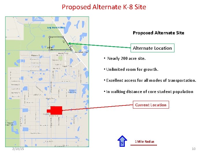 Proposed Alternate K-8 Site Long Branch Creek Proposed Alternate Site Alternate Location • Nearly