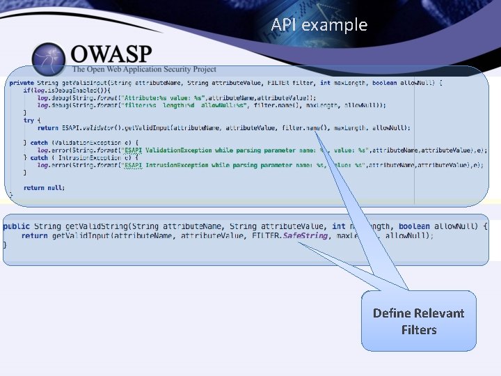API example Define Relevant Filters 