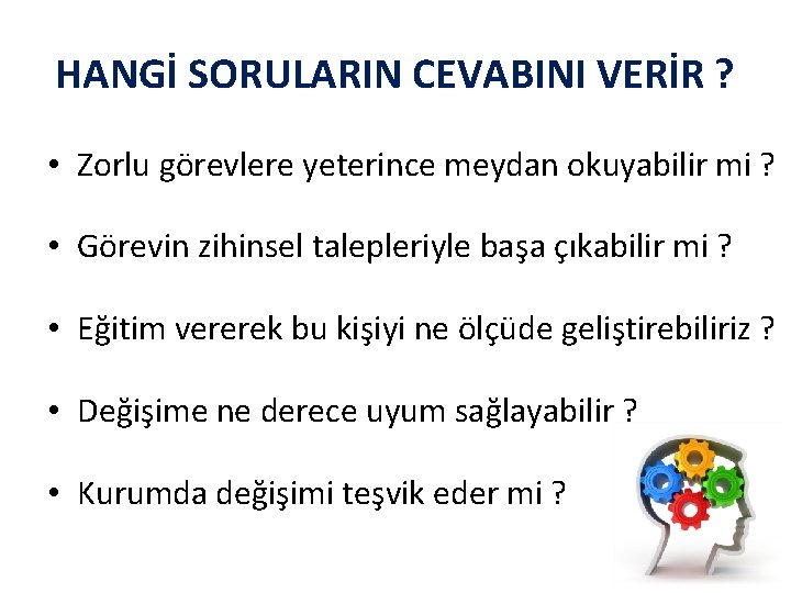 HANGİ SORULARIN CEVABINI VERİR ? • Zorlu görevlere yeterince meydan okuyabilir mi ? •