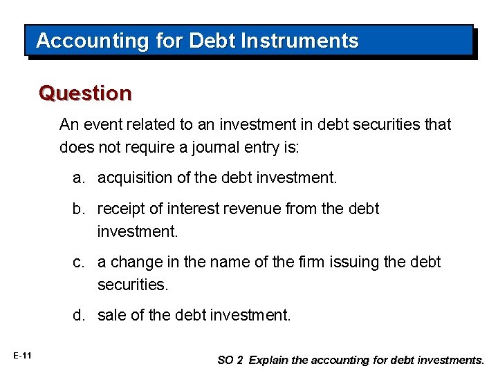 Accounting for Debt Instruments Question An event related to an investment in debt securities