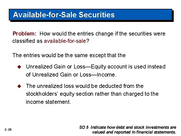 Available-for-Sale Securities Problem: How would the entries change if the securities were classified as