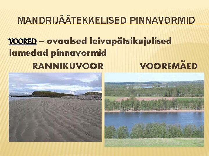 MANDRIJÄÄTEKKELISED PINNAVORMID VOORED – ovaalsed leivapätsikujulised lamedad pinnavormid RANNIKUVOOREMÄED MANDRIJÄÄTEKKELISED PINNAVORMID VOORED – ovaalsed leivapätsikujulised lamedad pinnavormid RANNIKUVOOREMÄED