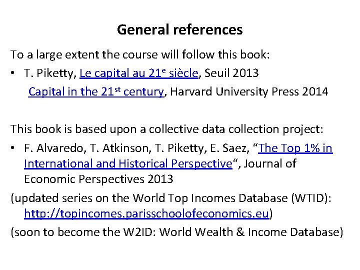 General references To a large extent the course will follow this book: • T.