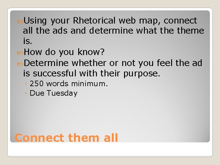  Using your Rhetorical web map, connect all the ads and determine what theme