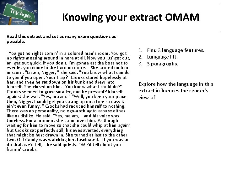 Knowing your extract OMAM Read this extract and set as many exam questions as