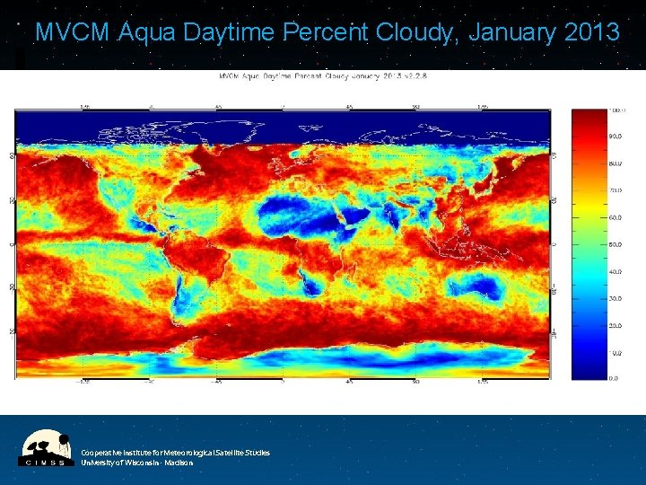 MVCM Aqua Daytime Percent Cloudy, January 2013 Cooperative Institute for Meteorological Satellite Studies University