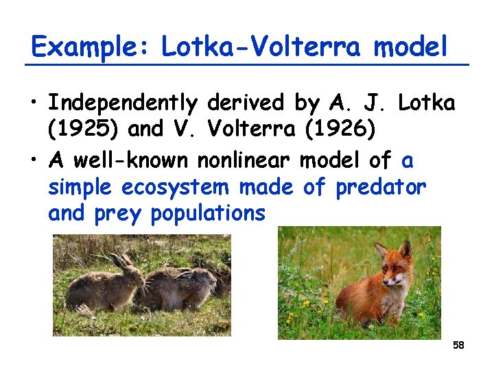 Example: Lotka-Volterra model • Independently derived by A. J. Lotka (1925) and V. Volterra