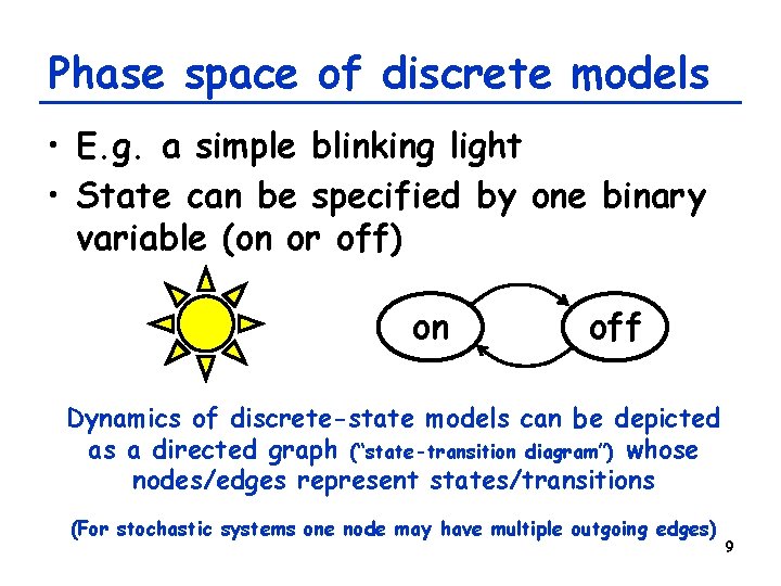 Phase space of discrete models • E. g. a simple blinking light • State