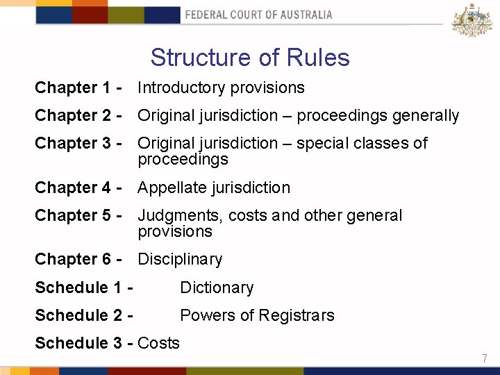 Structure of Rules Chapter 1 - Introductory provisions Chapter 2 - Original jurisdiction –