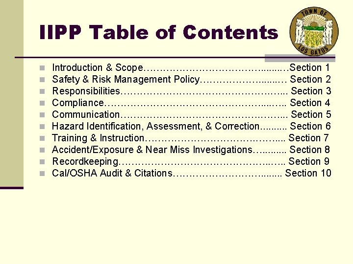 IIPP Table of Contents n n n n n Introduction & Scope………………. . .