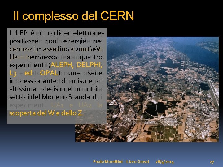 Il complesso del CERN Il LEP è èun collider L’SPS un acceleratore elettronecircolare in