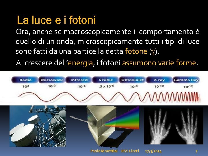 La luce e i fotoni Ora, anche se macroscopicamente il comportamento è quello di