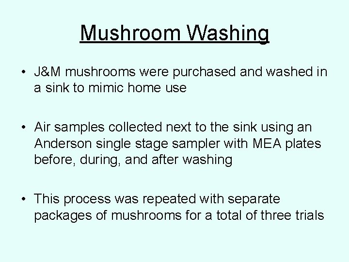 Mushroom Washing • J&M mushrooms were purchased and washed in a sink to mimic