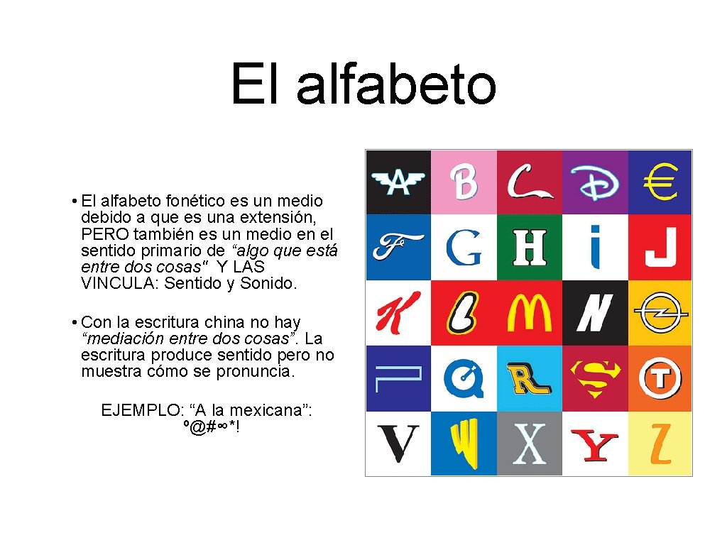 El alfabeto • El alfabeto fonético es un medio debido a que es una