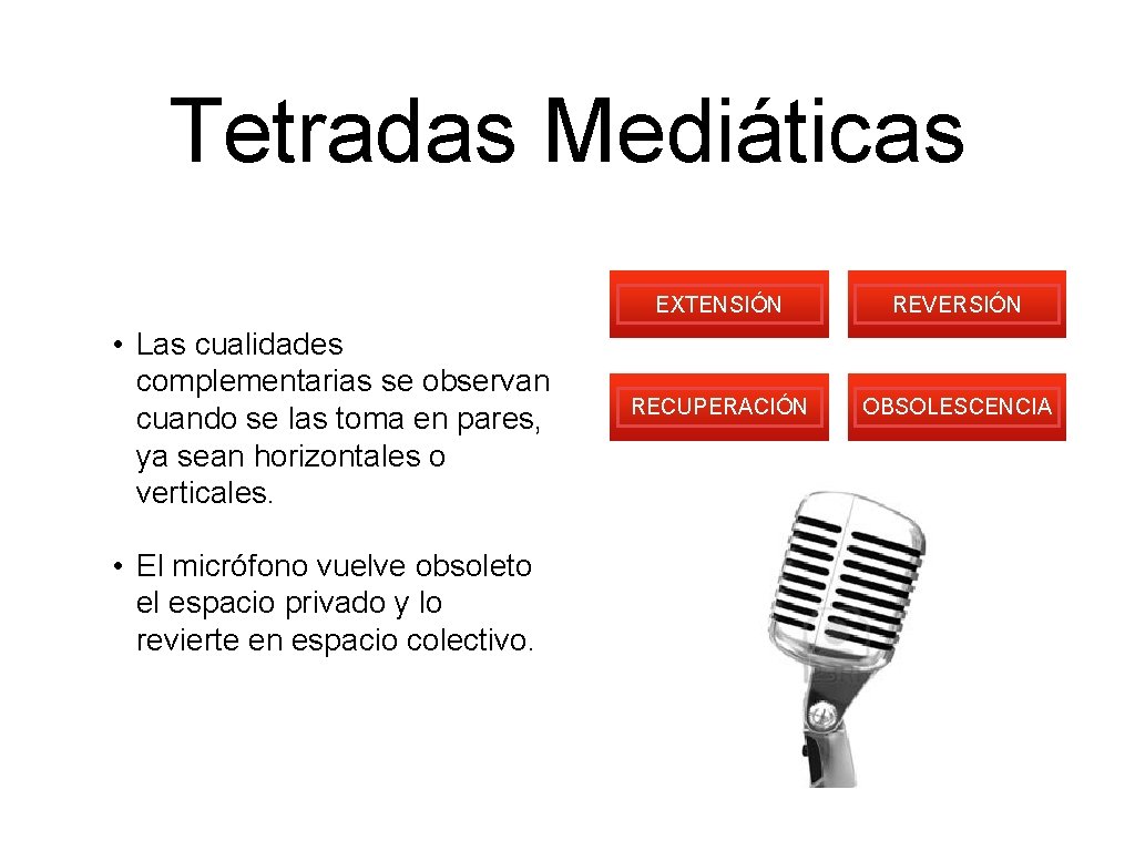 Tetradas Mediáticas • Las cualidades complementarias se observan cuando se las toma en pares,