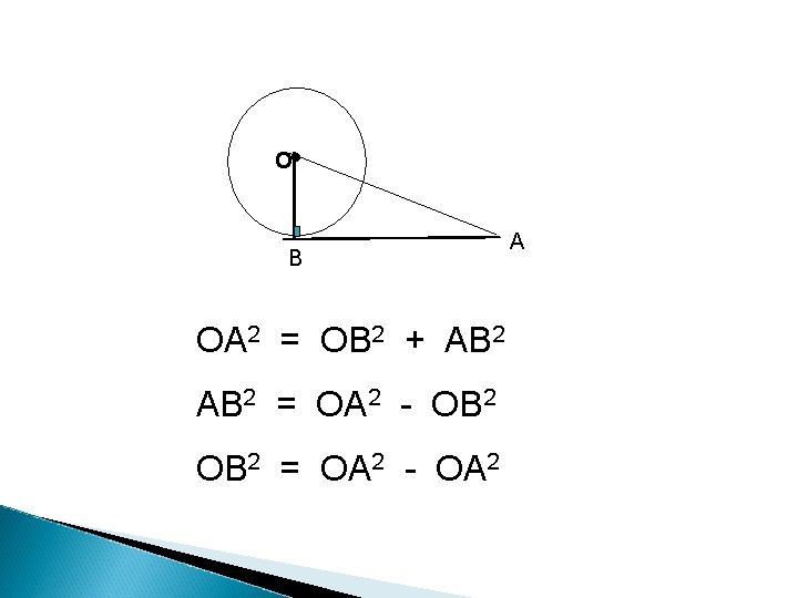  • O B OA 2 = OB 2 + AB 2 = OA