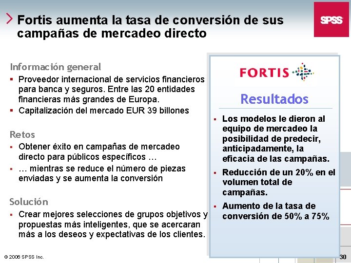 Fortis aumenta la tasa de conversión de sus campañas de mercadeo directo Información general