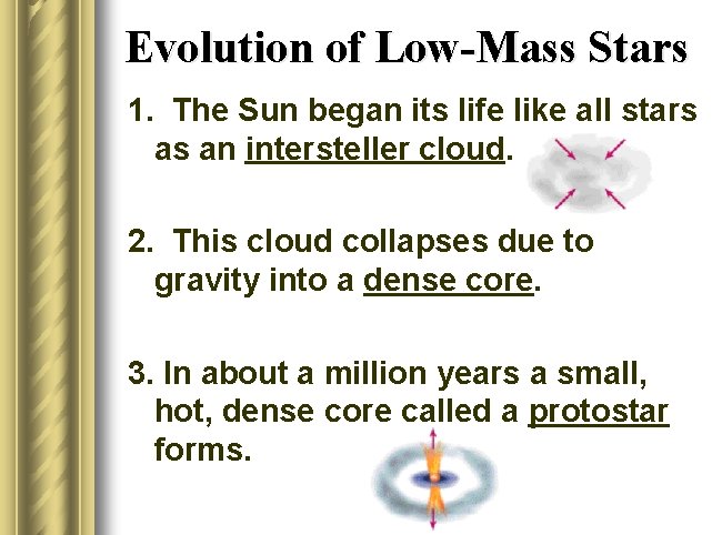 Evolution of Low-Mass Stars 1. The Sun began its life like all stars as