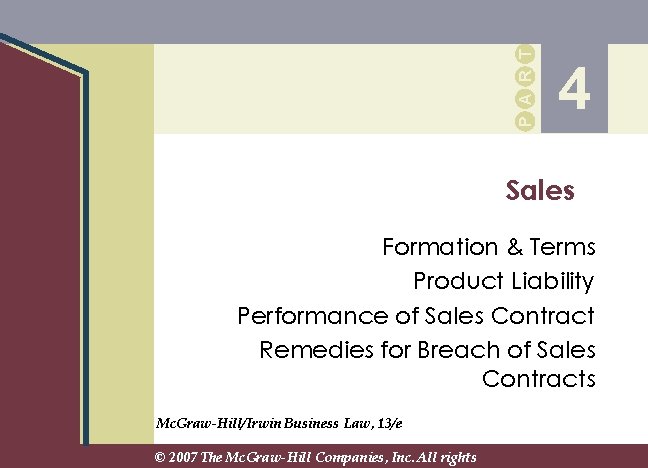 P A R T 4 Sales Formation & Terms Product Liability Performance of Sales P A R T 4 Sales Formation & Terms Product Liability Performance of Sales