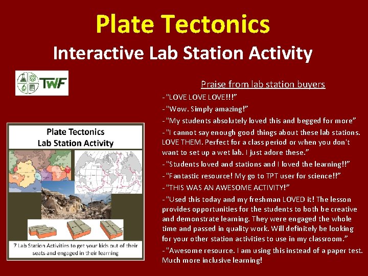 Plate Tectonics Interactive Lab Station Activity Praise from lab station buyers - "LOVE!!!” -