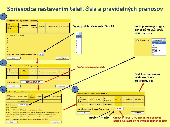 Sprievodca nastavením telef. čísla a pravidelných prenosov 1. Výber pozície telefónneho čísla 1 -8