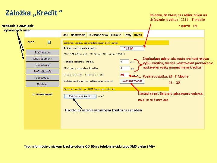 Záložka „Kredit “ Kolonka, do ktorej sa zadáva príkaz na zisťovanie kreditu: *111# T-mobile