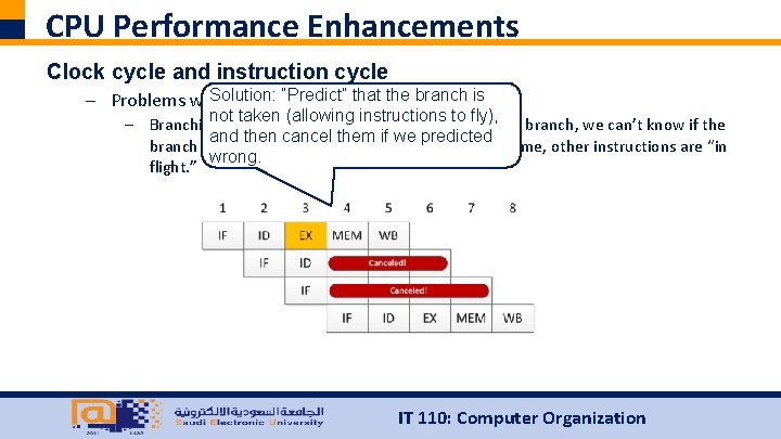 CPU Performance Enhancements Clock cycle and instruction cycle Solution: “Predict” that the branch is