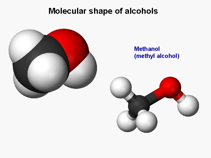 Molecular shape of alcohols Methanol (methyl alcohol) 