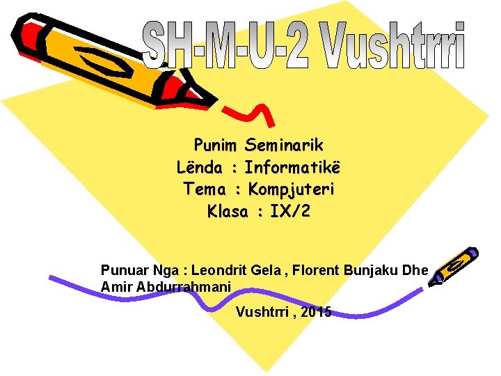 Punim Seminarik Lënda : Informatikë Tema : Kompjuteri Klasa : IX/2 Punuar Nga :