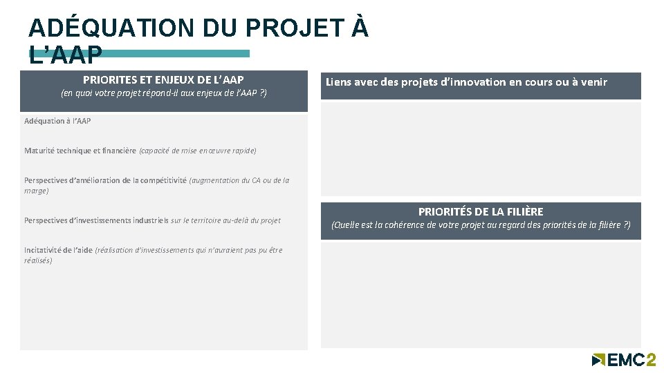 ADÉQUATION DU PROJET À L’AAP PRIORITES ET ENJEUX DE L’AAP (en quoi votre projet