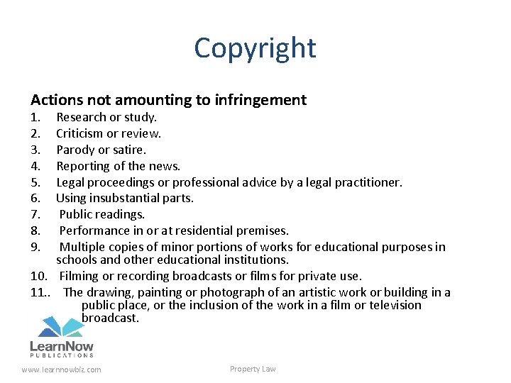 Copyright Actions not amounting to infringement 1. 2. 3. 4. 5. 6. 7. 8.