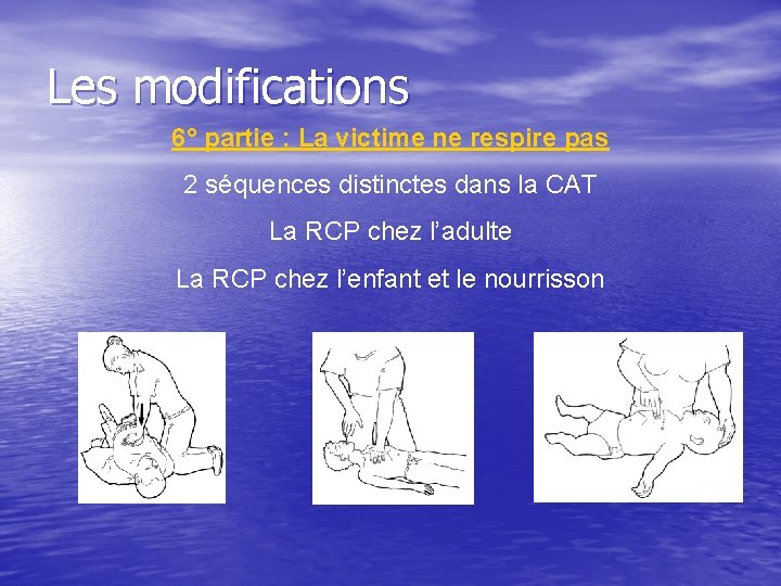 Les modifications 6° partie : La victime ne respire pas 2 séquences distinctes dans