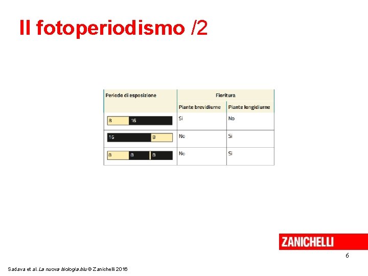 Il fotoperiodismo /2 6 Sadava et al. La nuova biologia. blu © Zanichelli 2016