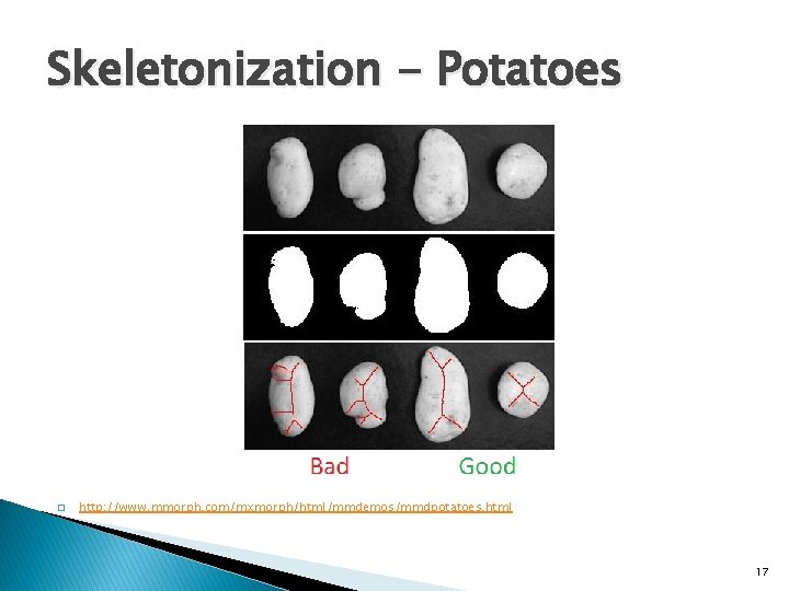 Skeletonization - Potatoes � http: //www. mmorph. com/mxmorph/html/mmdemos/mmdpotatoes. html 17 