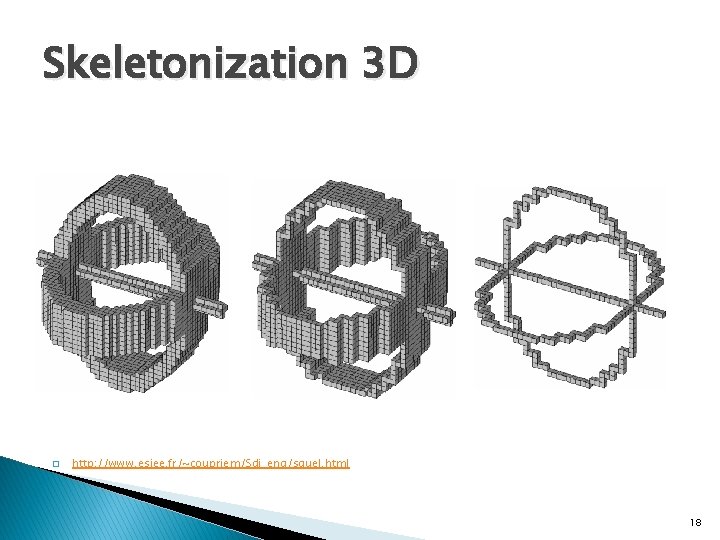 Skeletonization 3 D � http: //www. esiee. fr/~coupriem/Sdi_eng/squel. html 18 