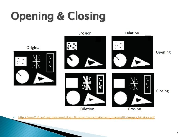 Opening & Closing � http: //www 2. ifi. auf. org/personnel/Alain. Boucher/cours/traitement_images/07 -Images_binaires. pdf 7