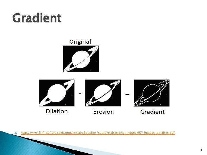 Gradient � http: //www 2. ifi. auf. org/personnel/Alain. Boucher/cours/traitement_images/07 -Images_binaires. pdf 8 