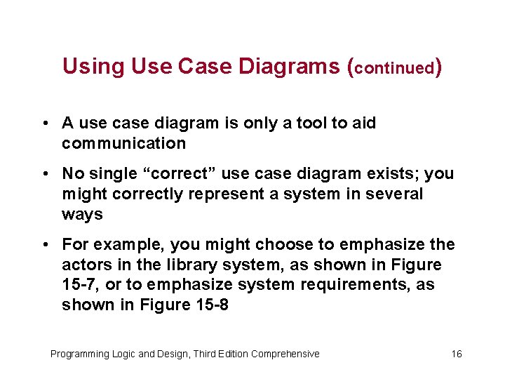 Using Use Case Diagrams (continued) • A use case diagram is only a tool