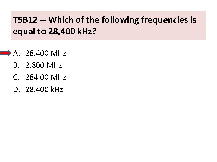 T 5 B 12 -- Which of the following frequencies is equal to 28,