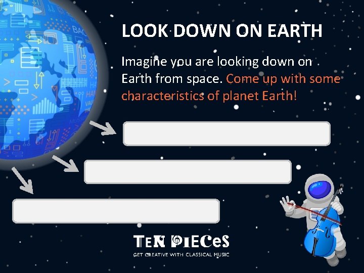 LOOK DOWN ON EARTH Imagine you are looking down on Earth from space. Come