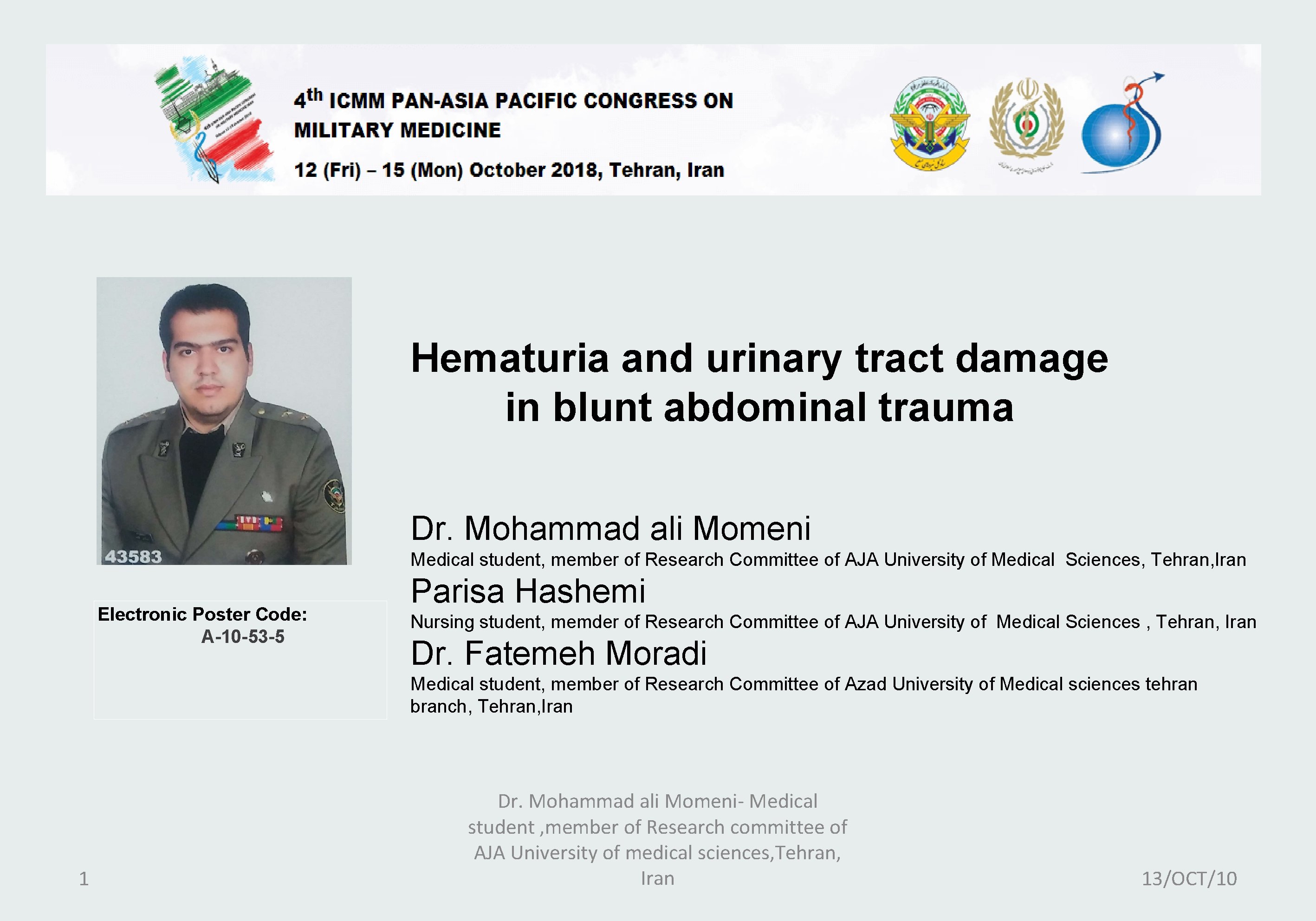 Hematuria and urinary tract damage in blunt abdominal trauma Personal Photo Dr. Mohammad ali