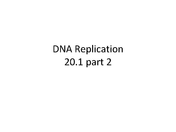 DNA Replication 20. 1 part 2 
