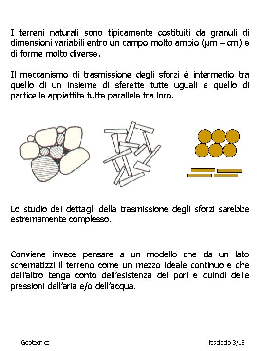 I terreni naturali sono tipicamente costituiti da granuli di dimensioni variabili entro un campo