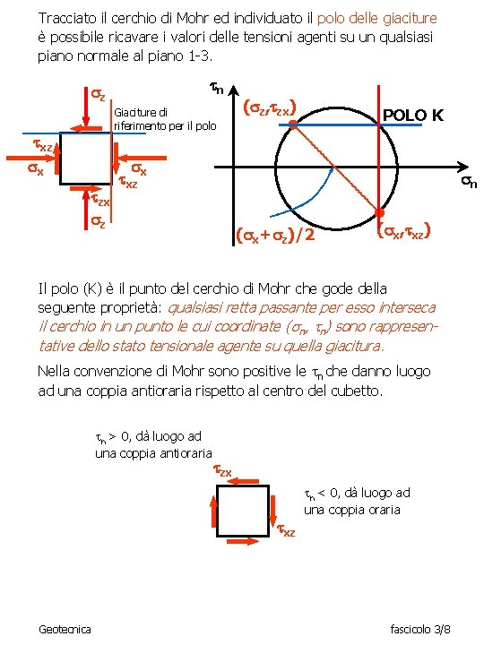 Tracciato il cerchio di Mohr ed individuato il polo delle giaciture è possibile ricavare