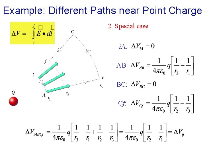 Example: Different Paths near Point Charge 2. Special case i. A: AB: BC: +