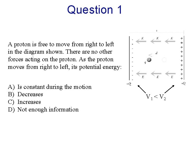 Question 1 A proton is free to move from right to left in the
