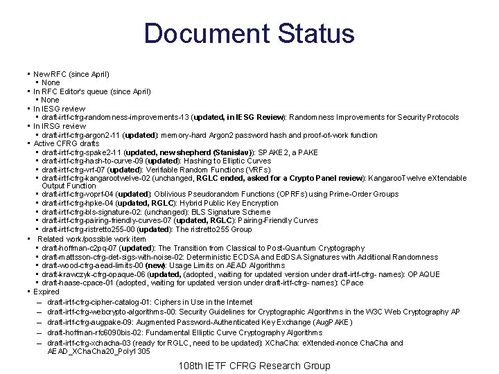 Document Status • New RFC (since April) • None • In RFC Editor's queue