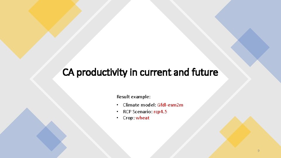 CA productivity in current and future Result example: • Climate model: Gfdl-esm 2 m