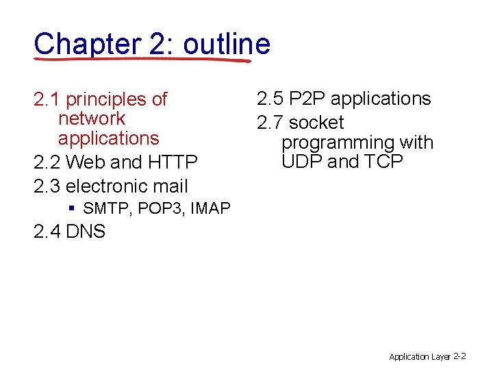 Chapter 2: outline 2. 1 principles of network applications 2. 2 Web and HTTP